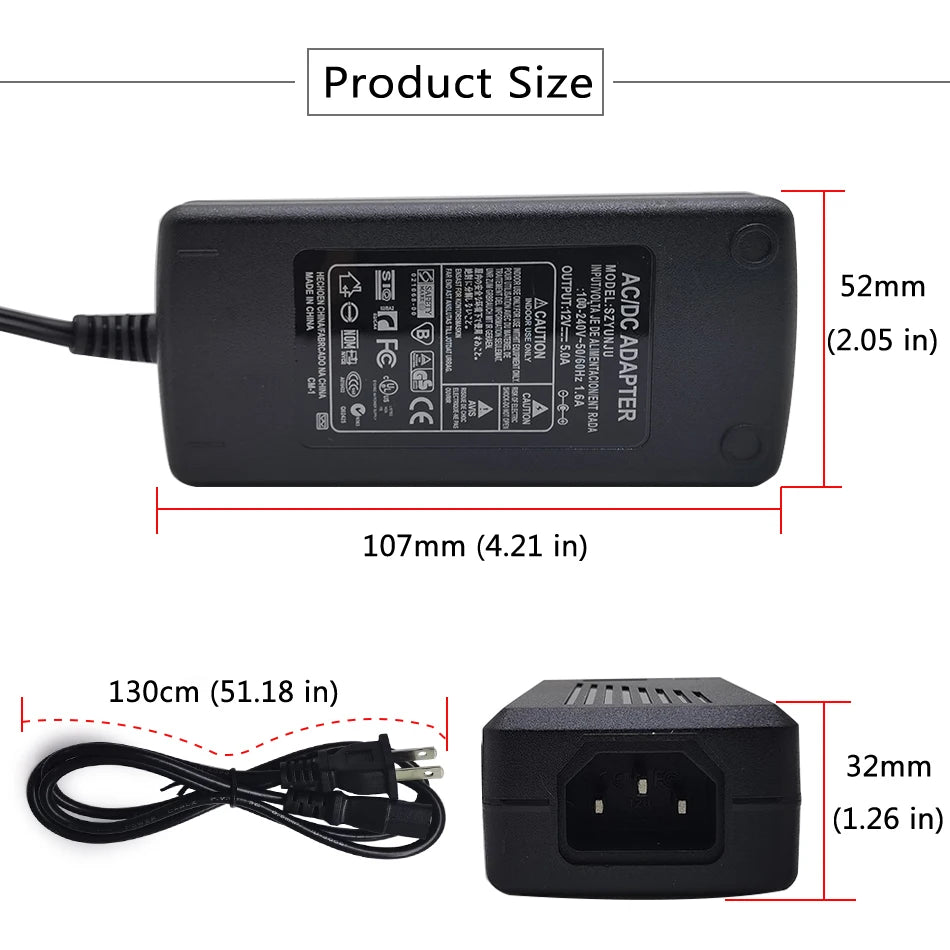 transformateur éclairage 12v 5a noir prise us uk eu led 60w adaptable cable international