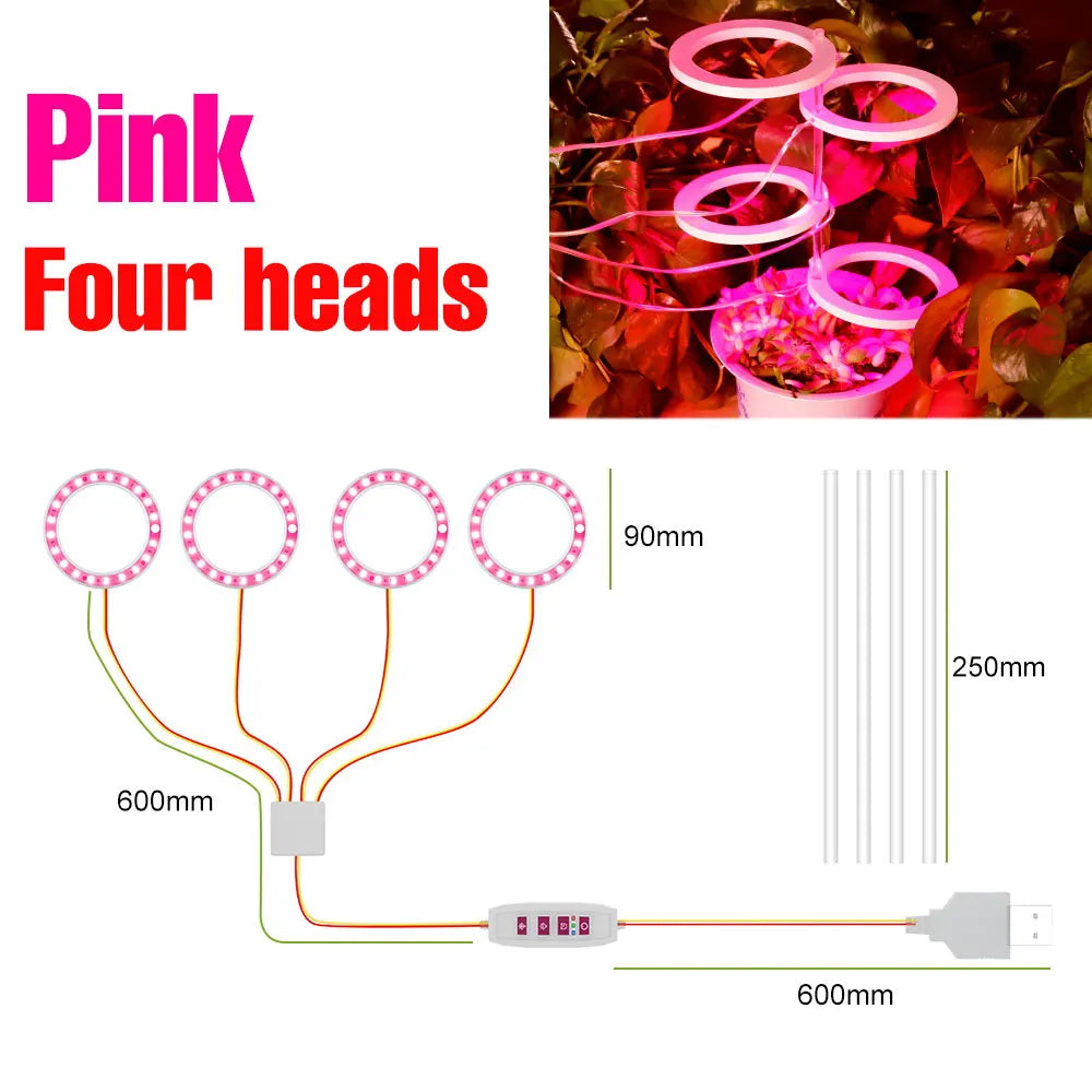 lampe led croissance plante circulaire diodes blanc moderne anneau flexible réglable temps