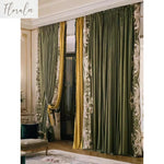 rideau vert foncé broderie florale franges noires classique élégant salon chambre maison luxe