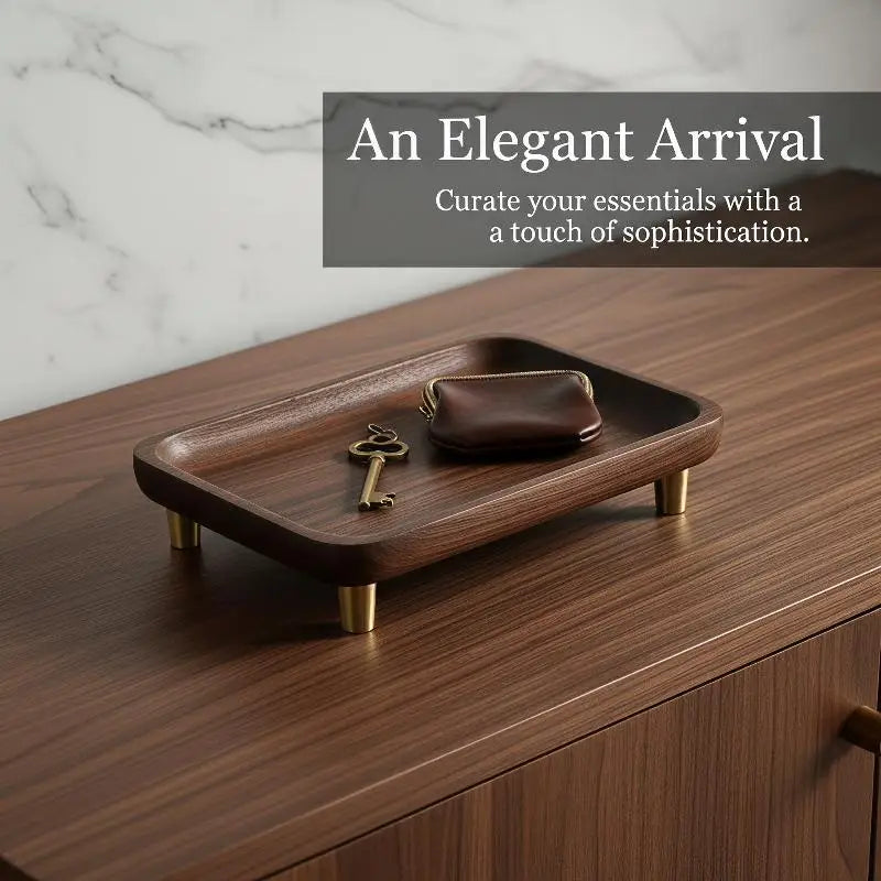 plateau bijoux marron doré bois brillant moderne minimaliste pieds métalliques dorés fixations incluses