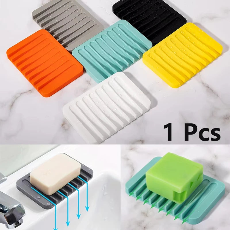 support savon adhésif silicone rayures horizontales gris blanc vert orange bleu moderne chambre bain