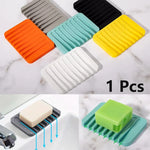 support savon adhésif silicone rayures horizontales gris blanc vert orange bleu moderne chambre bain