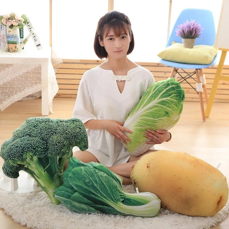 coussins légumes réalistes brocoli carotte citron pomme terre décoration intérieure canapé lit