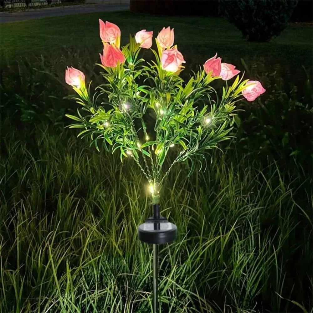 éclairage extérieur solaire plante verte lumineuse fleurs artificielles moderne blanc rose jaune