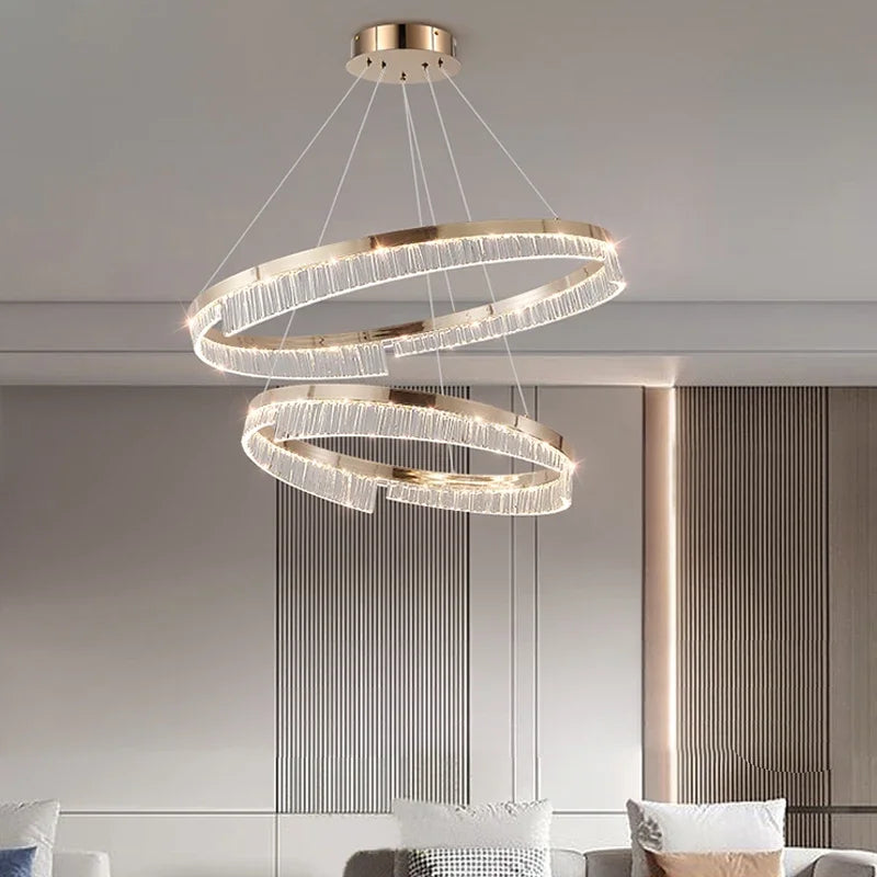 Suspension lumineuse moderne or transparent strass franges câbles suspendus led semi encastrée adjustable