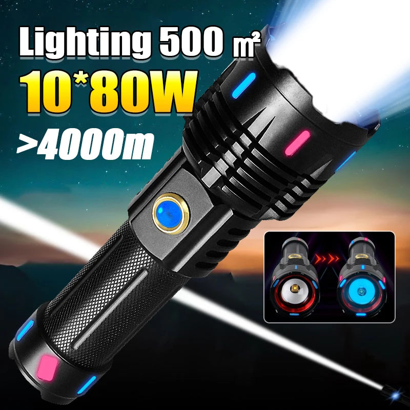 lampe torche led noire texturée moderne mode stroboscopique câble usb rechargeable intense