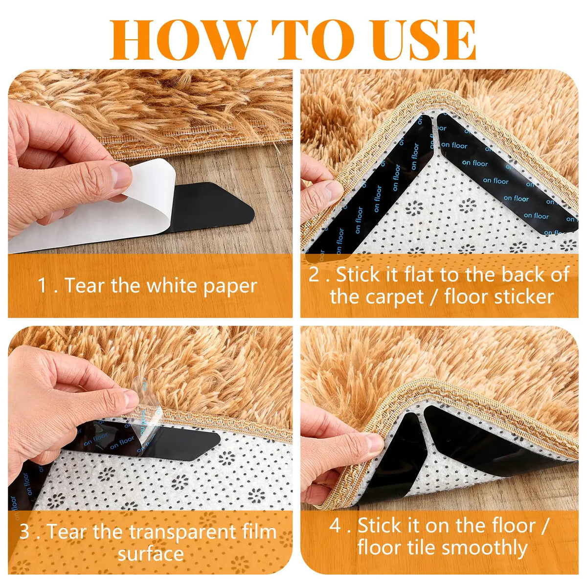 tapis adhésifs anti dérapants pelucheux marron clair moderne réutilisable antidérapants 160pcs opaques fixations adhésives