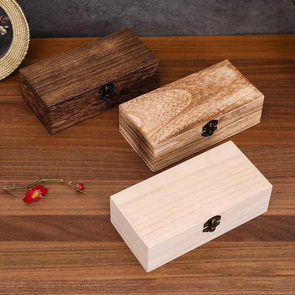boîte bijoux bois naturel vintage boîte rangement rectangle brun foncé cadenas rustic beigeclair