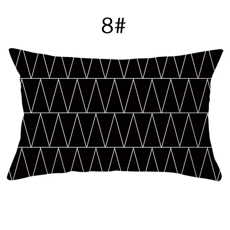 coussin lombaire jaune noir blanc bleu gris vert marron zigzag triangles moderne 30x50cm polyester