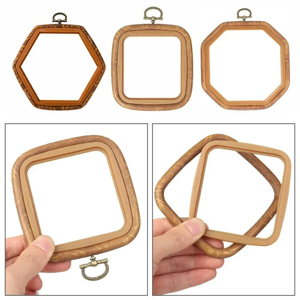 Cadre broderie bois marron texture naturelle classique boucle métallique hexagonal octogonal rectangle square