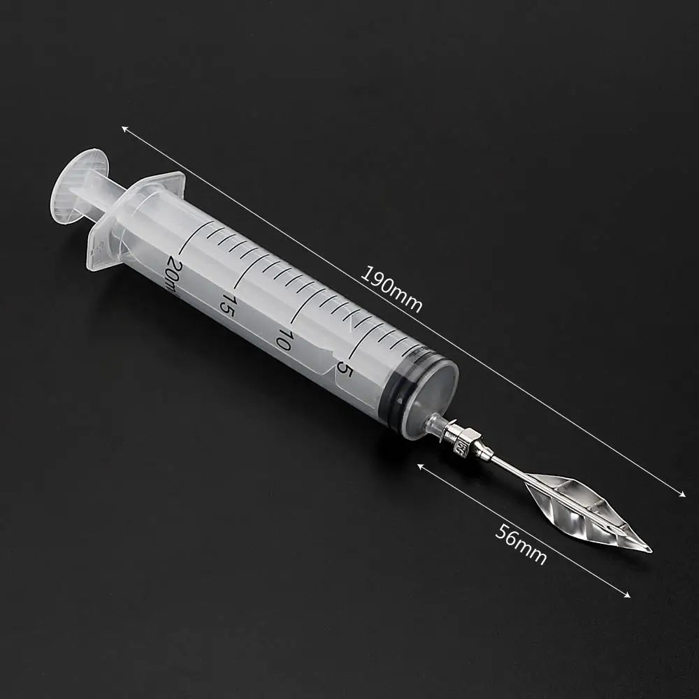 outils décorateurs desserts seringue feuilles plastique transparent graduations embouts métal argenté fleurs gelée