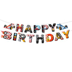 ensemble décoration anniversaire voiture course assiettes gobelets bannière table runner ballon géant papier
