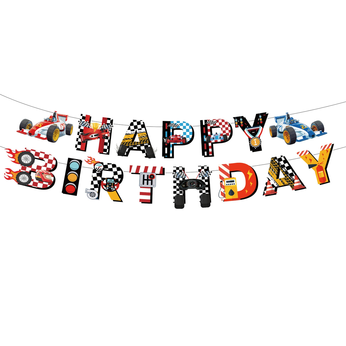 ensemble décoration anniversaire voiture course assiettes gobelets bannière table runner ballon géant papier
