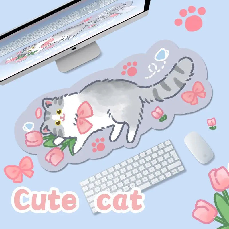 tapis souris chaton dessin animé orange blanc gris rose bleu motifs floraux poissons non