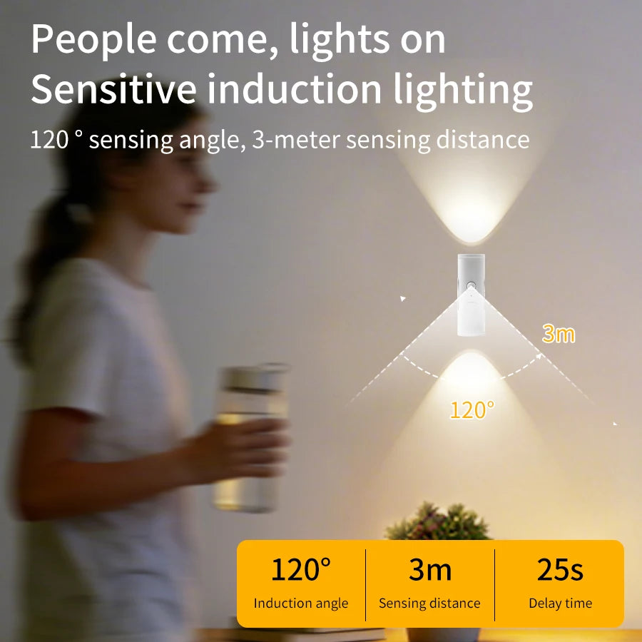 lampe murale veilleuse aimantée tri couleur détecteur présence rechargeable minimaliste blanc noir
