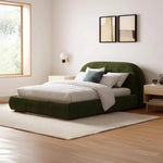 lit moderne minimaliste contemporain beige vert velours tissu uni double maison chambre coucher