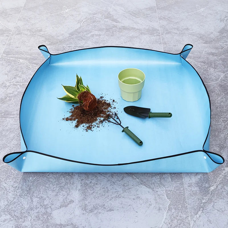 tapis jardinage bleu clair moderne imperméable boucles fourreau plantes outils