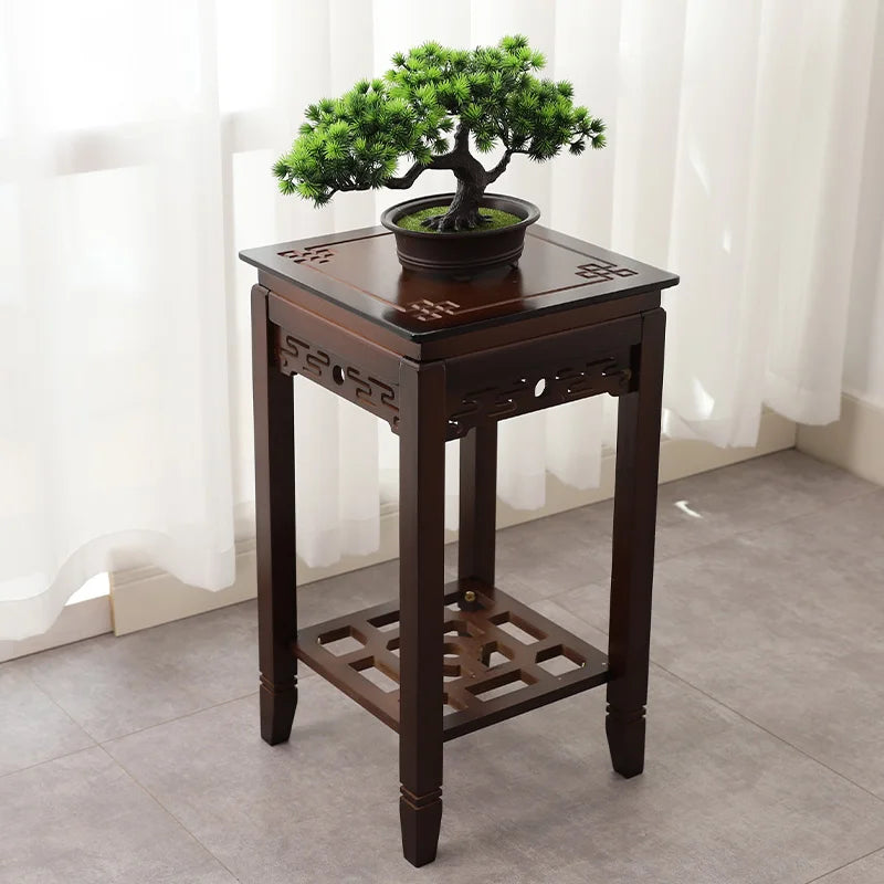 table d'appoint bambou classique oriental grille plateau marron foncé gravures décoratives multifonctionnelle salon