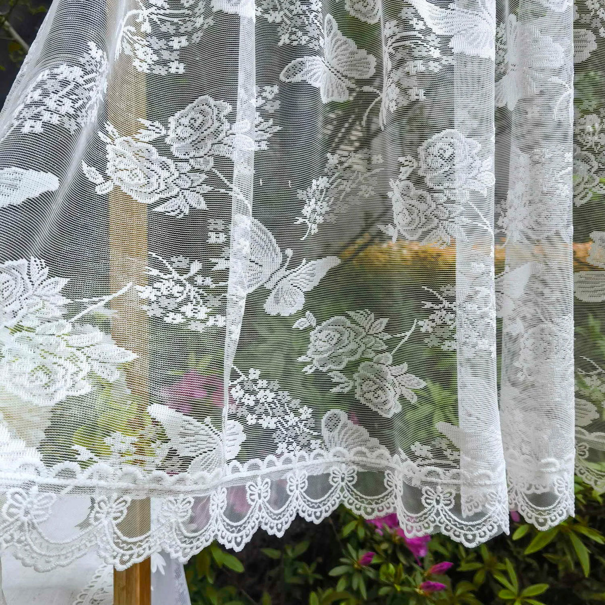 rideau transparent brodé papillons fleurs blanc romantique maison bureauextérieur