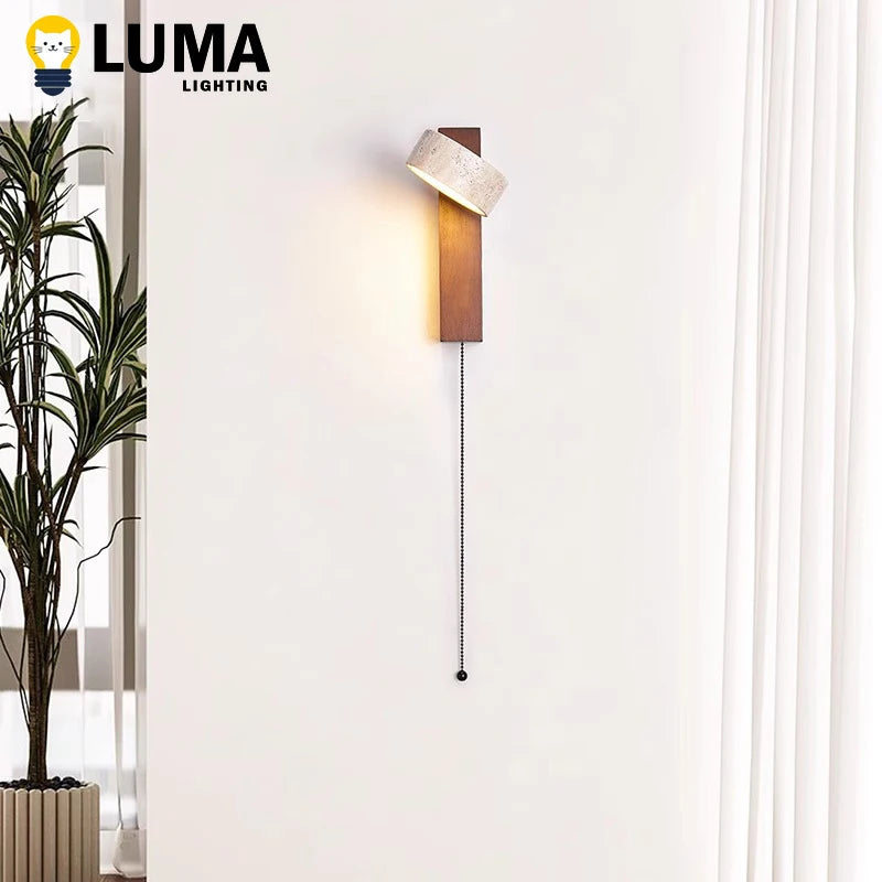 lampe murale moderne minimaliste bois texturé abatjour opaque orientable fixée mur