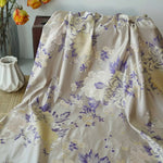 tissu brocart polyester floral motifs pivoines beige jaune violet classique satiné coudre robe