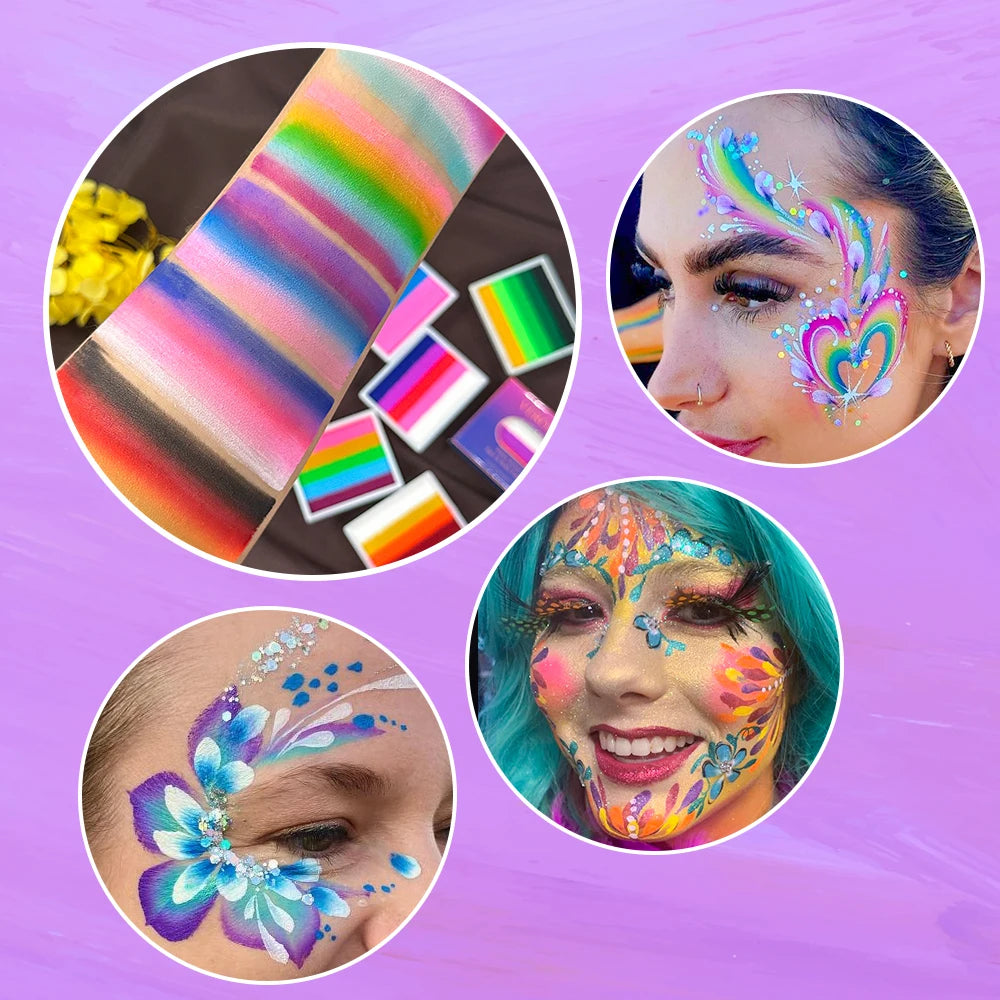 ruban adhésif multicolore rayures horizontales moderne stickers pinceau peinture corporelle uv luminescente halloween festivités