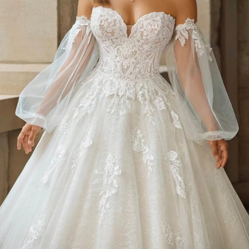 robes mariée blanches dentelle sequins manches amovibles tulle transparentes romantique princess ball gown