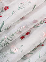 rideau polyester brodé floral transparent classique cuisine fenetre blanc rouge vert