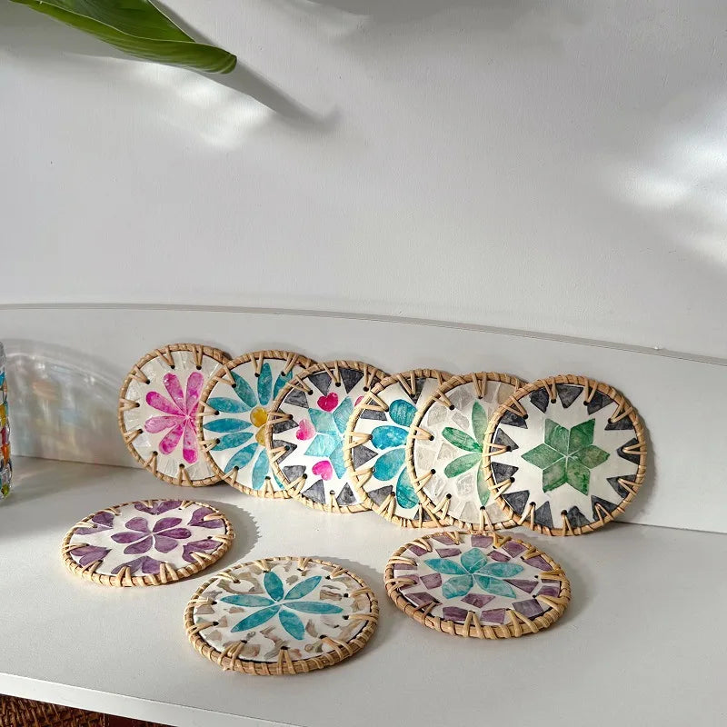 coasters rotin multicolore mosaïque floral antichoc table moderne respectueux environnement thermal insulation