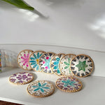 coasters rotin multicolore mosaïque floral antichoc table moderne respectueux environnement thermal insulation