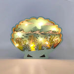 lampe décorative artisanale thème marin poissons étoiles mer coquillages lumière bois naturel bleu vert