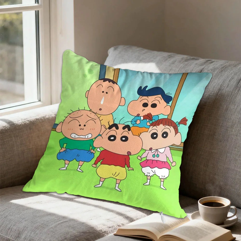 housse coussin carrée décorative dessin animé shin chan blanc lit salon maison