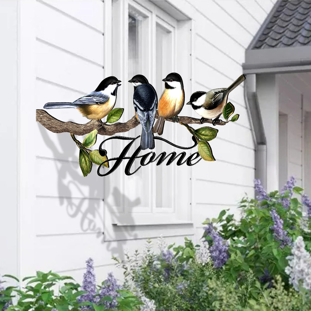 plaque décorative murale oiseaux naturels artisanal noir blanc vert adhésif extérieur intérieur bienvenue