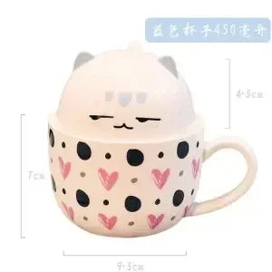 tasse soupe couvercle céramique porcelaine dessin animé chats bleu rose mignon unique environnement