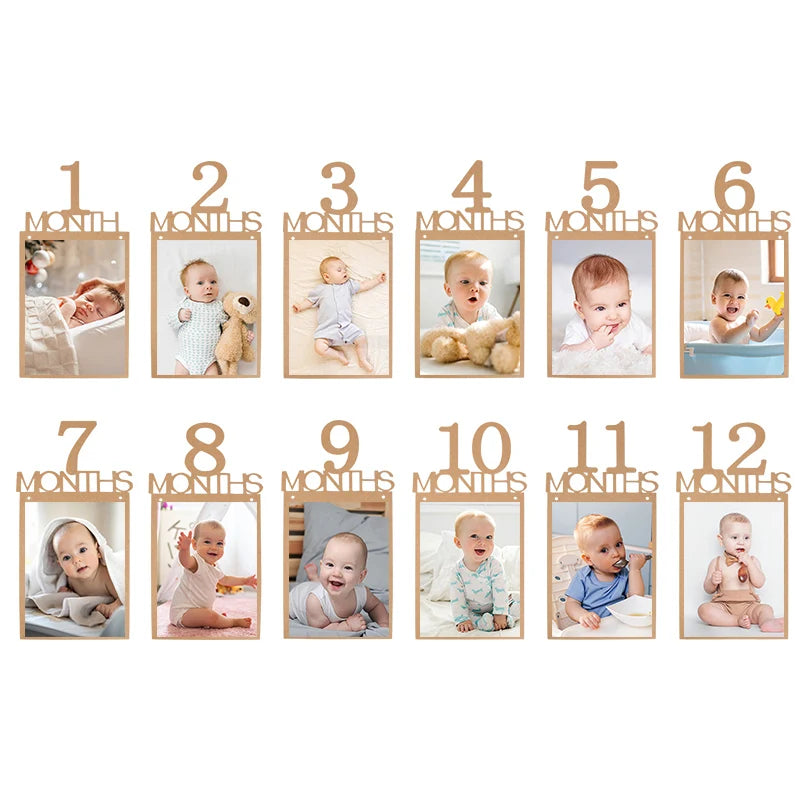 cadres photo muraux marron clair minimaliste modernes numéros mois bébé anniversaire