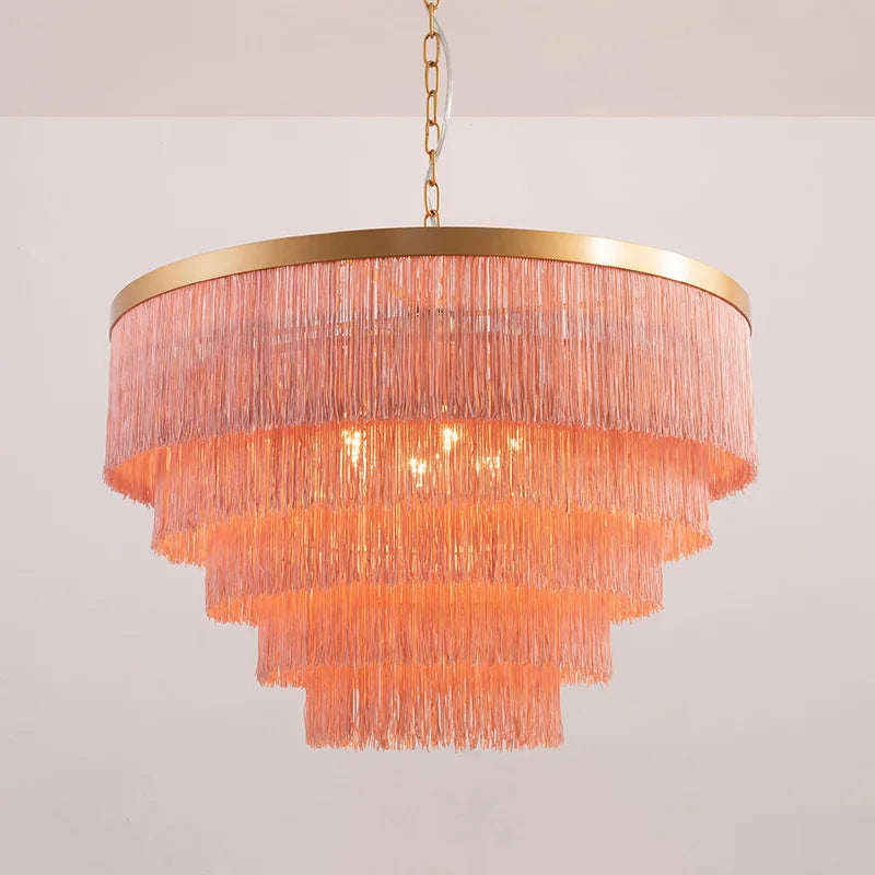 suspension lumineuse franges moderne or blanc gris élégant chambre fille lumière bohème