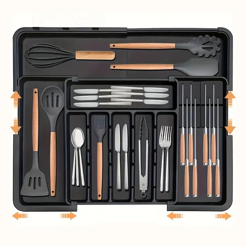 ensemble vaisselle moderne poignées cuivre doré noir gris couteaux fourchettes cuillères pince viande