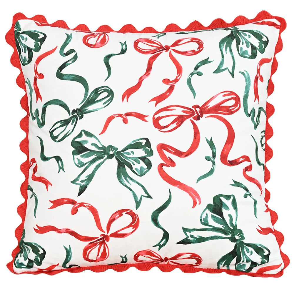 housse coussin patchwork noël blanc guirlande cloches branches baies étoiles décor maison festive 45x45cm