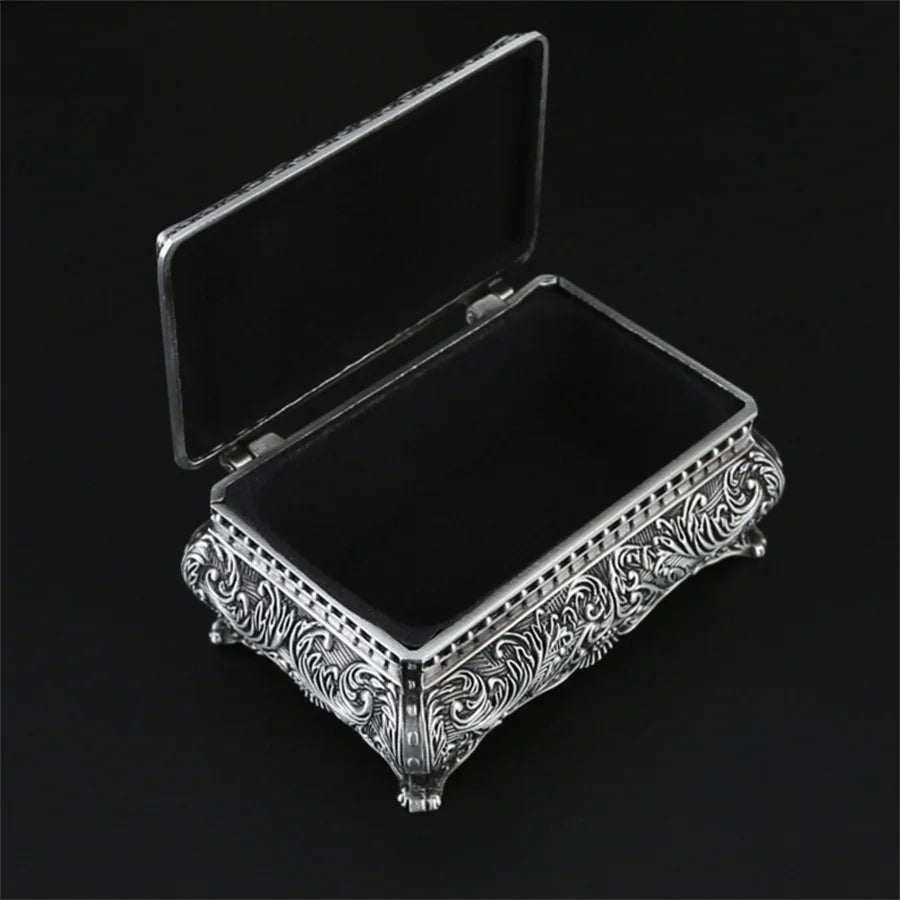 boîte bijoux argentée ornements floraux classique réutilisable rangement bijoux baroque cadenas vintage