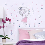 sticker mural décoration enfantine fille dandelins nuages balançoire dessin animé pvc adhésif chambre rose