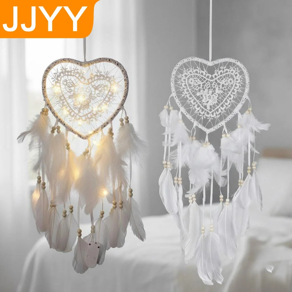guirlande decorative coeur plumes dentelle boho lumiere led blanc decoration intérieure romantique mariage noel