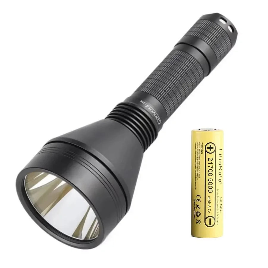 lampe torche led rechargeable 2000lm 21700 batterie incluse texture anti dérapante moderne robuste