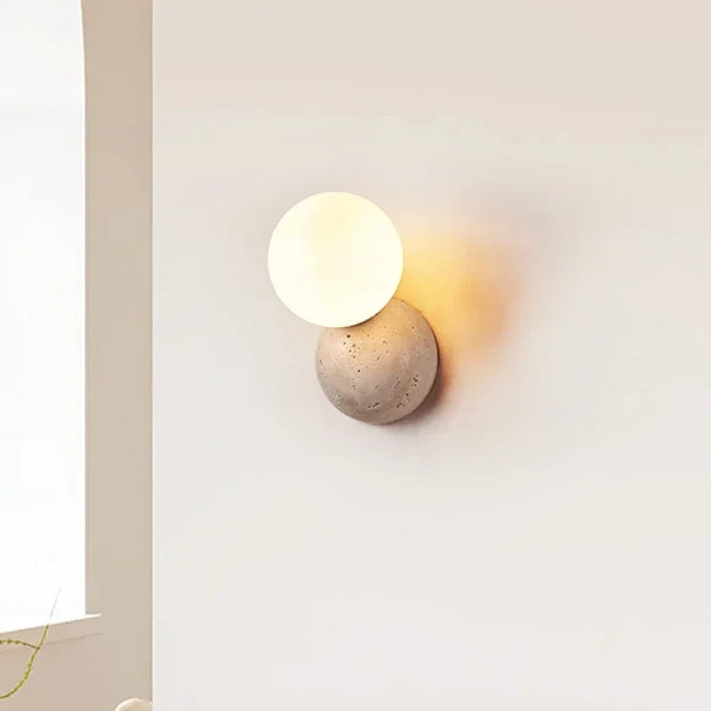 applique murale moderne pierre blanc gris texture granulée boule translucide éclairage chambre entrée étude