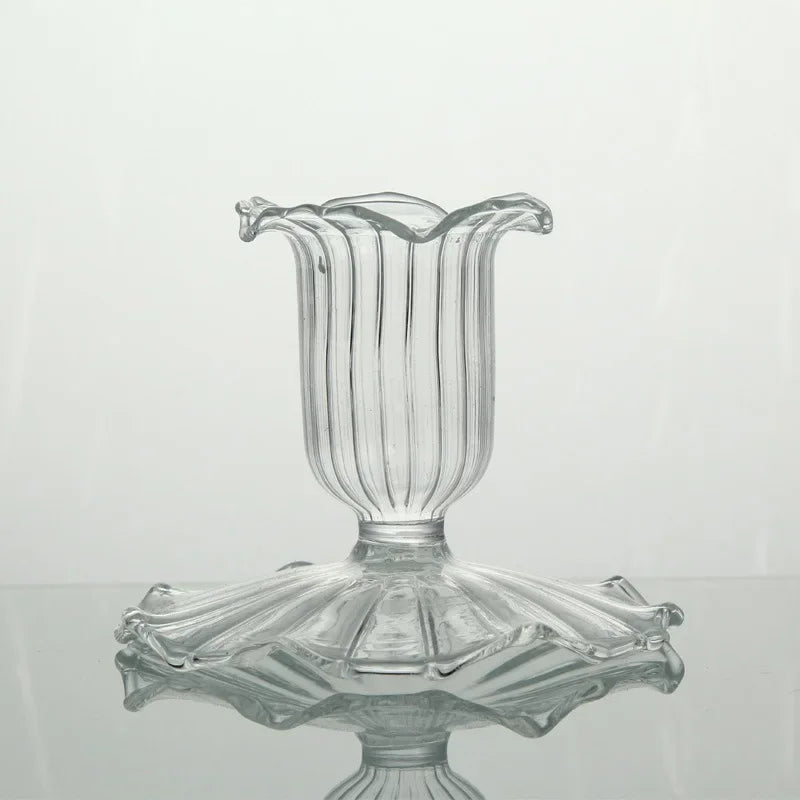 bougeoir verre moderne orange vert jaune rayures bordure ondulée transparent élégant décoration maison chandelle