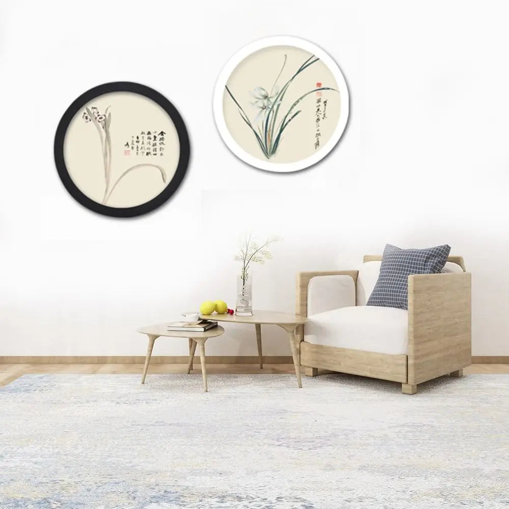 cadre mural fleurs texte chinois noir beige art traditionnel