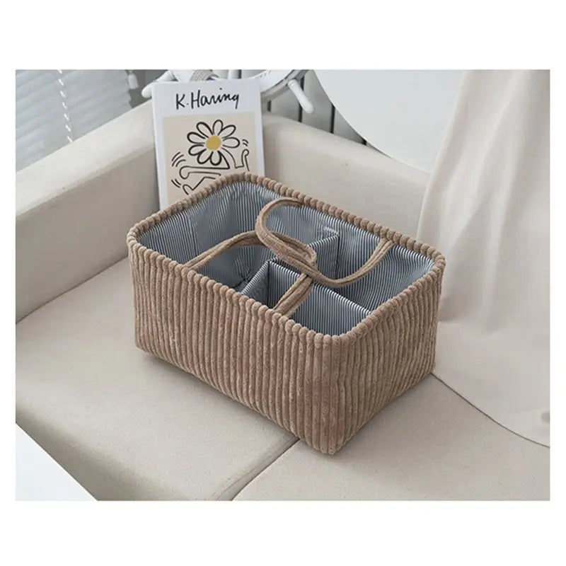 panier rangement velours côtelé poignées amovibles compartiments multiples rangement moderne couleur beige blanc gris
