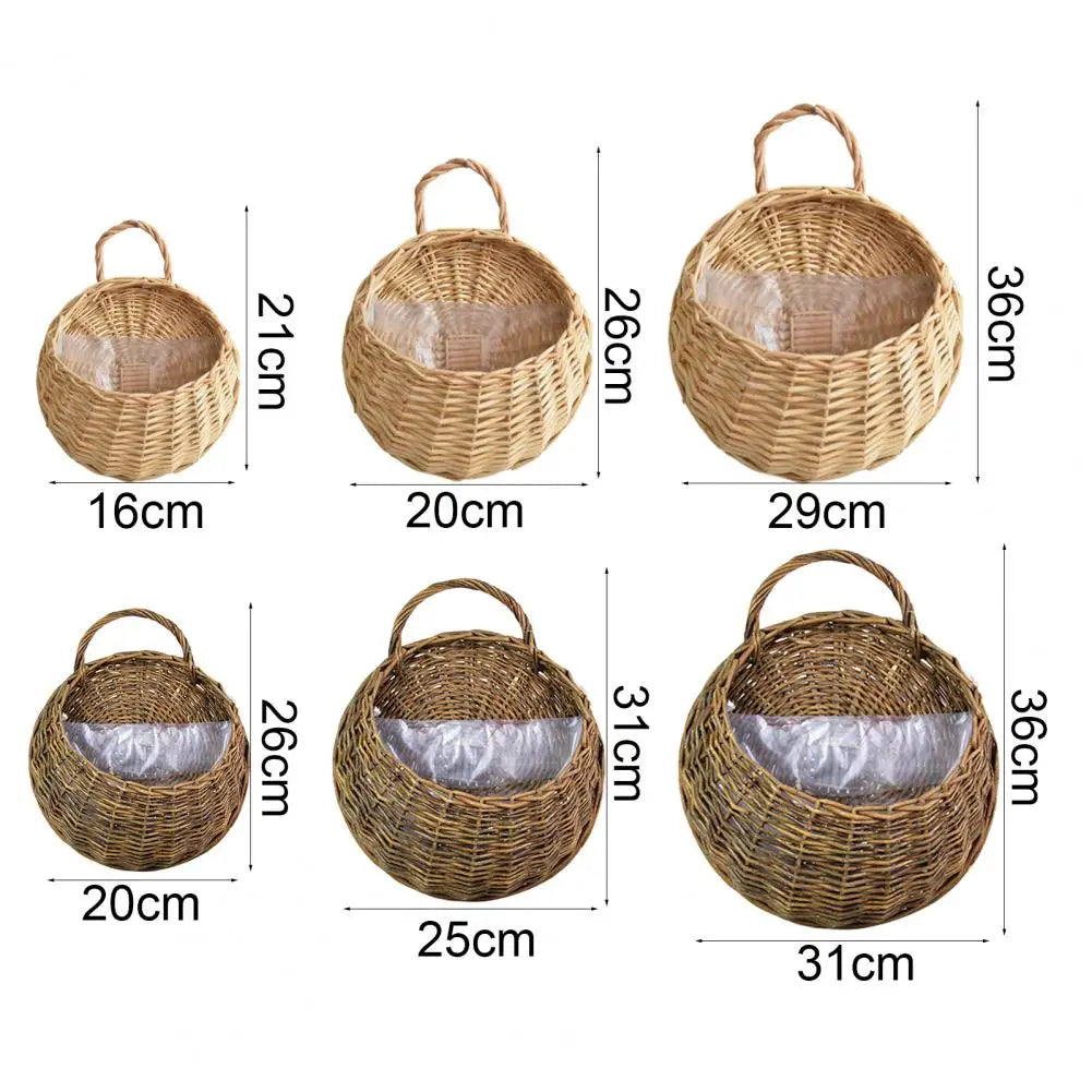 panier suspendu tressé rotin marron clair brun foncé gris rustique naturel crochets