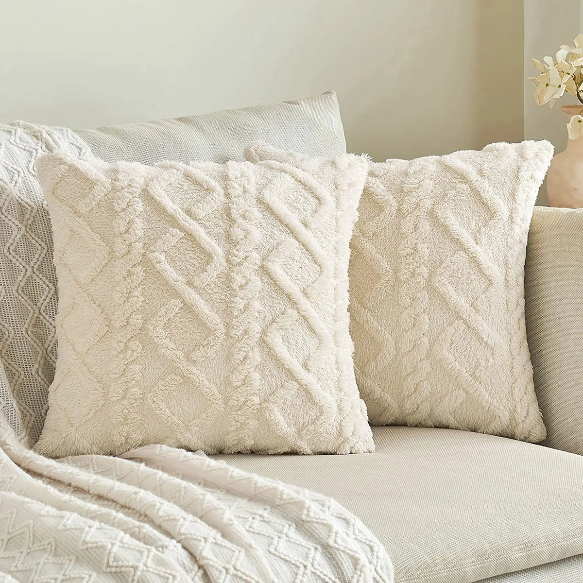 housse coussin carré motif géométrique beige rose gris adhésif salon chambre voiture simple déco