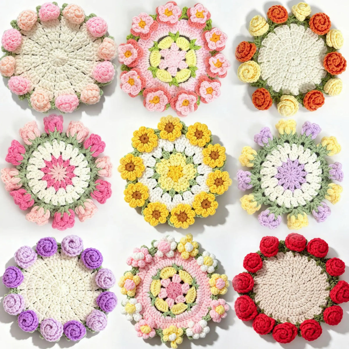 coussin crochet fleurs motifs colorés artisanal traditionnel opaques variété