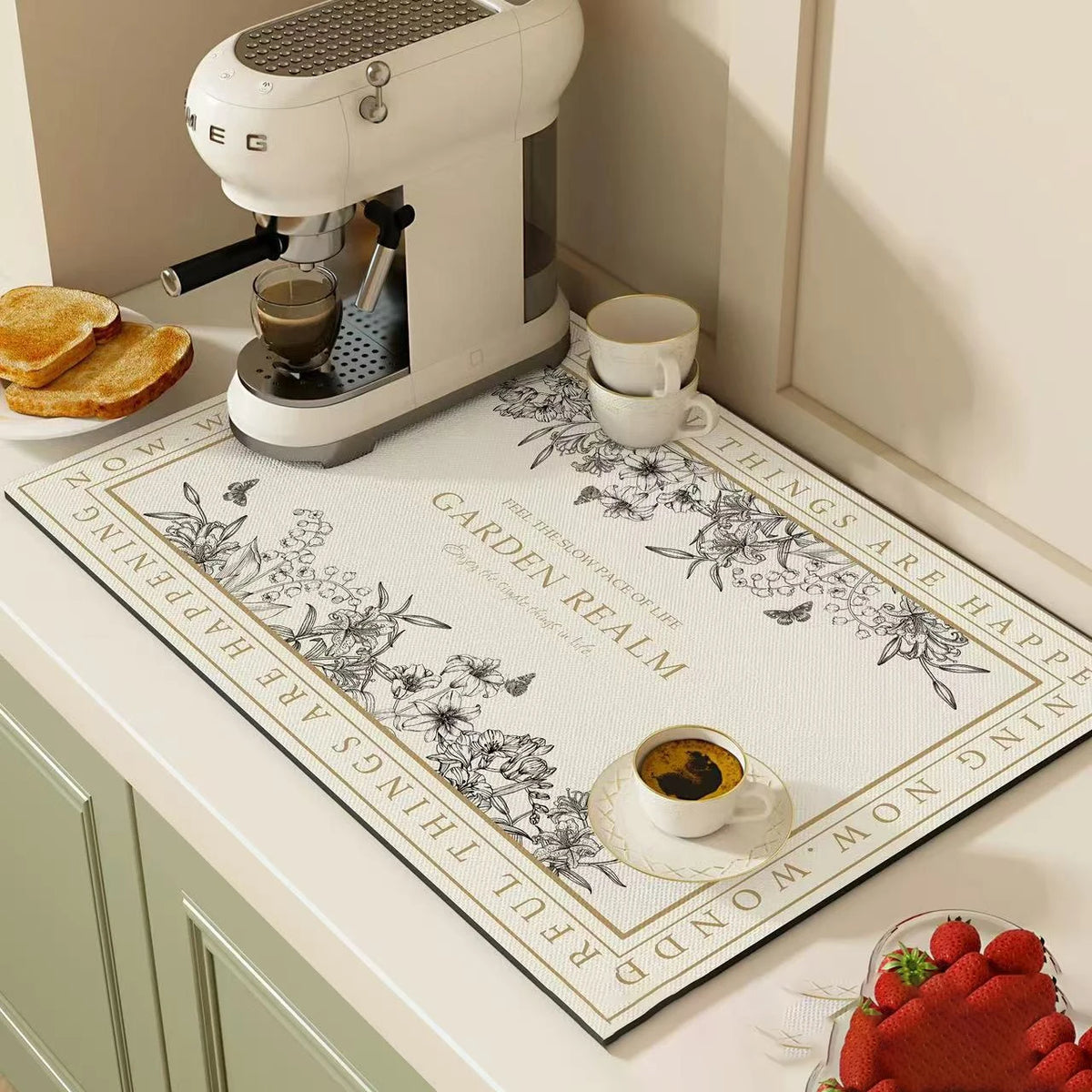 tapis cuisine absorbant antidérapant décoratif séchage vaisselle pose tasse moderne